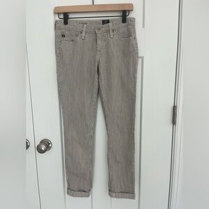 AG Adriano Goldschmied Stilt Roll-Up Cigarette Jeans Womens 25R Gray Pinstripe